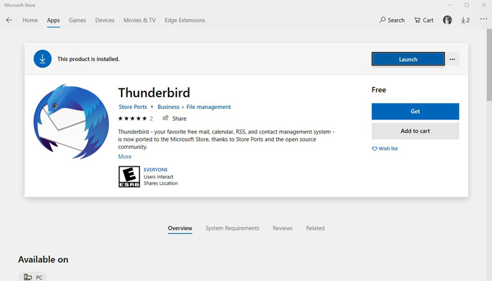 适用于Windows 10的Mozilla Thunderbird在Microsoft Store中上架